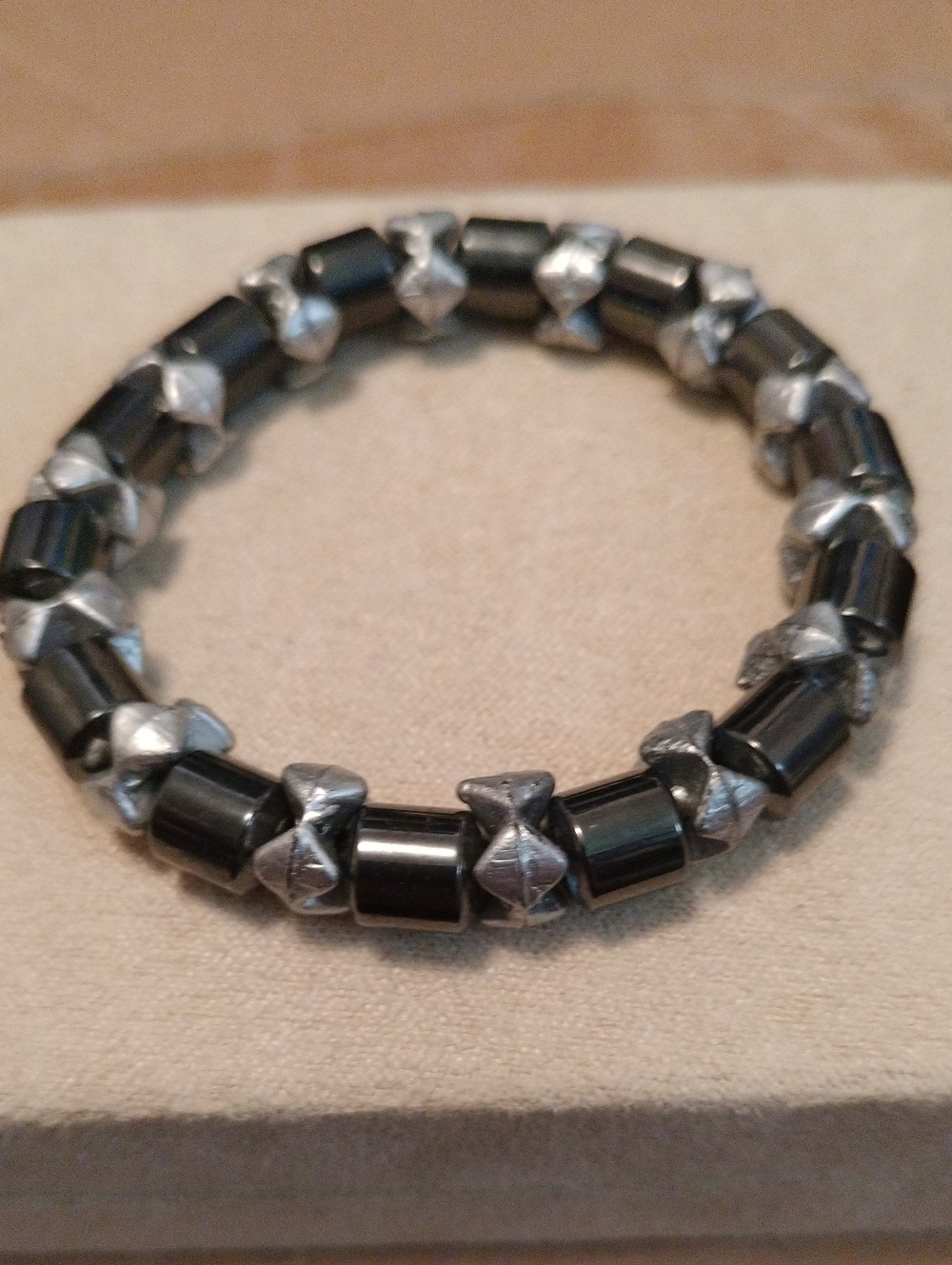 Black Hematite Beaded Stretch Bracelet with Silver Accents